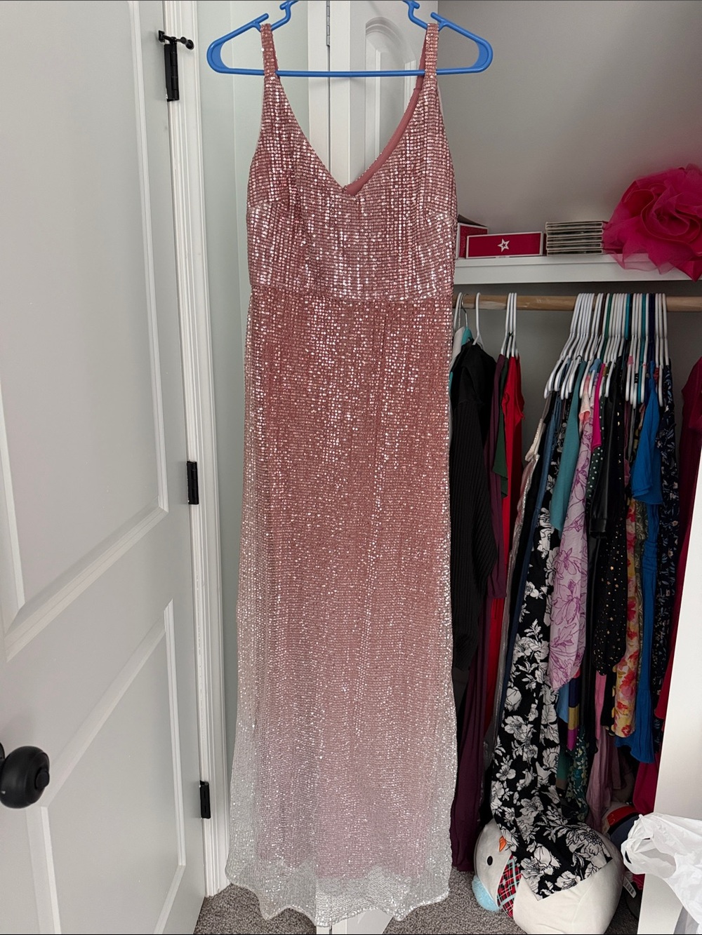 Night Way Collections Sequin Ombre Maxi Dress in Rose Gold and Silver